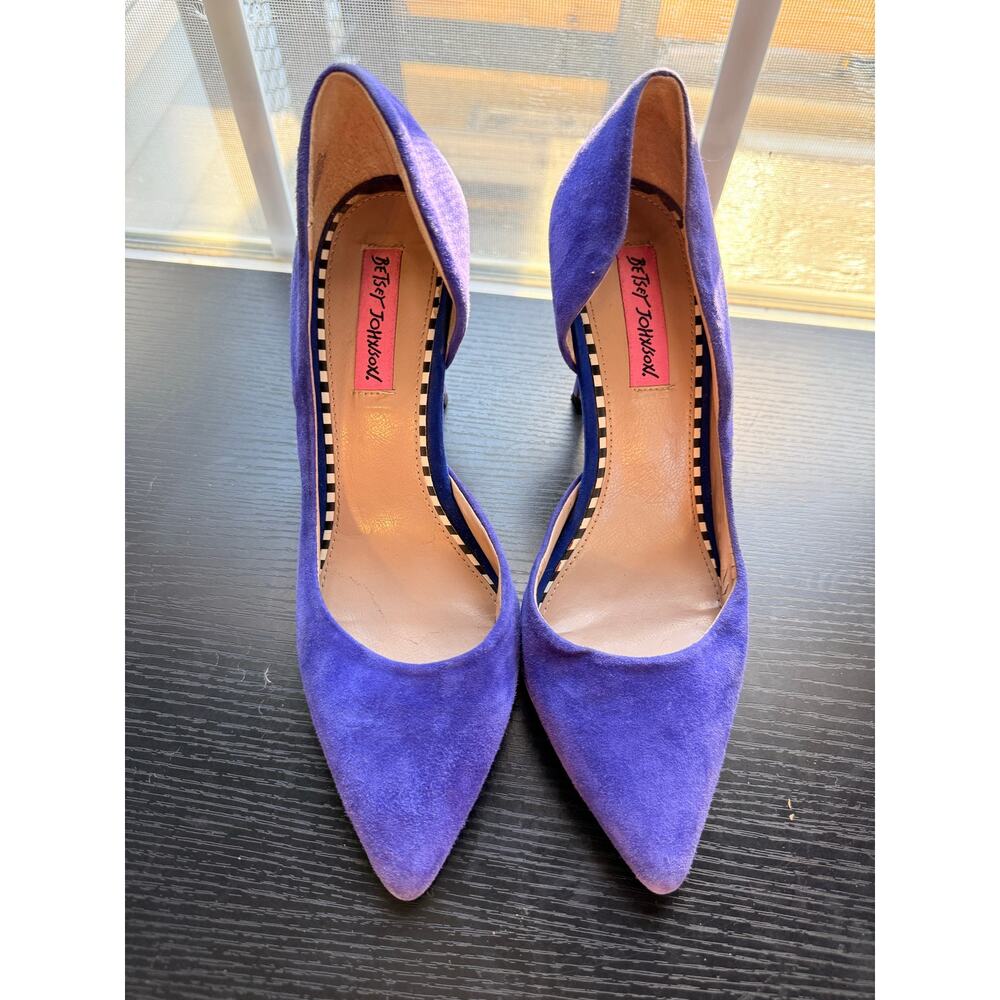 Betsey Johnson Womens 7.5 Blue Suede D’Orsay Pointed Toe Stiletto Heels Pumps
